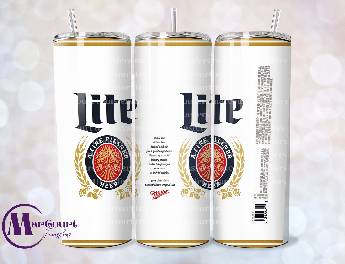 MILLER LITE (WHITE)-SKINNY TUMBLER TRANSFER