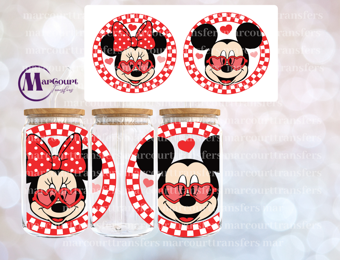 MICKEY AND MINNIE HEART GLASSES-16 0Z-UV DTF CUP WRAP