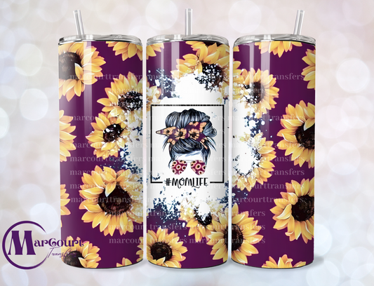 MOM LIFE PURPLE WITH SUNFLOWERS-SKINNY TUMBLER TRANSFER