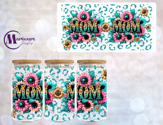MOM TEAL CHEETAH-16 0Z-UV DTF CUP WRAP