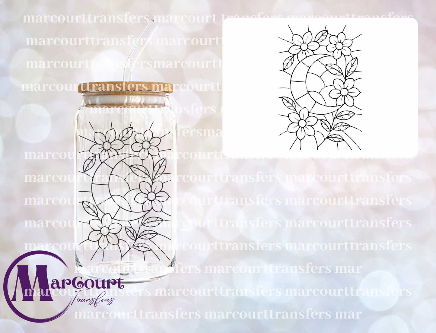 MOON AND FLOWERS GLASS-UV DTF CUP WRAP