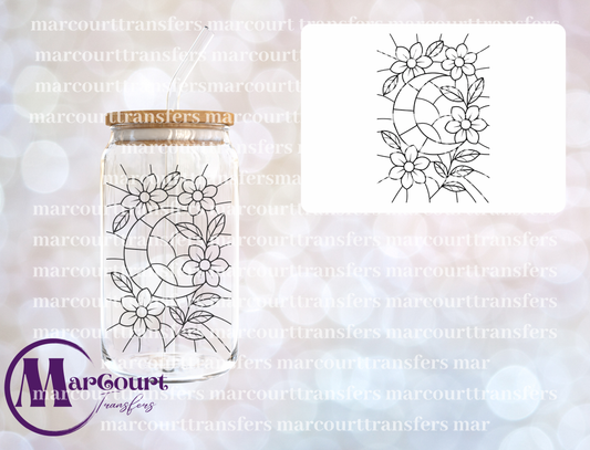 MOON AND FLOWERS GLASS-UV DTF CUP WRAP