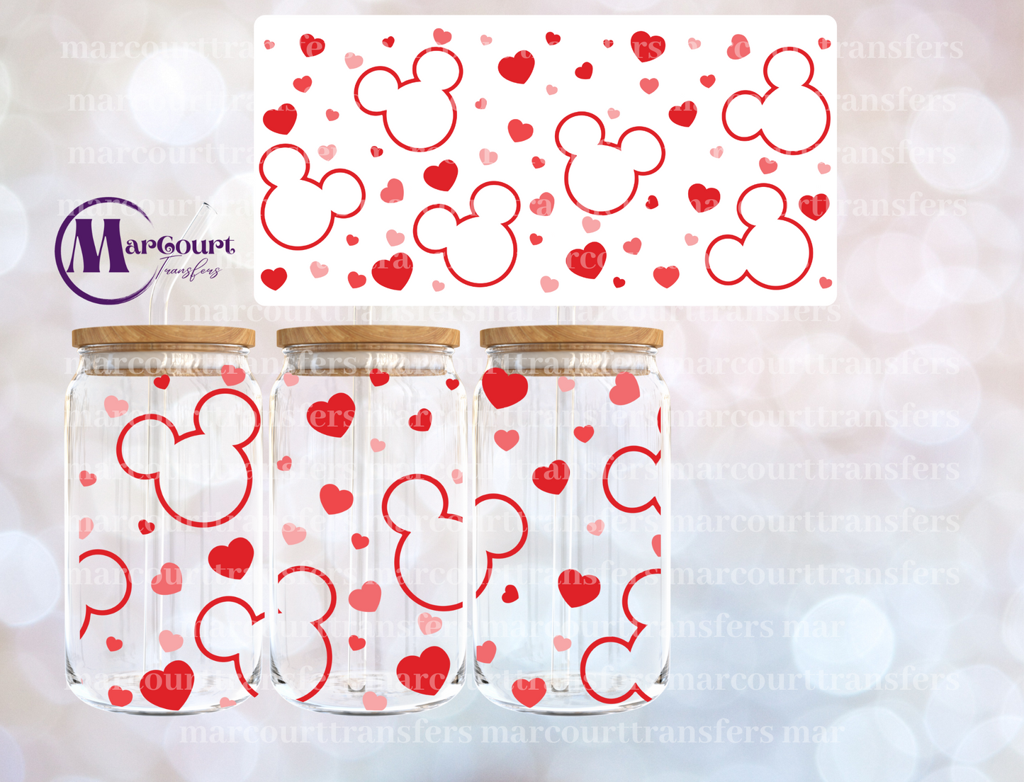 MOUSE EARS HEARTS-16 0Z-UV DTF CUP WRAP