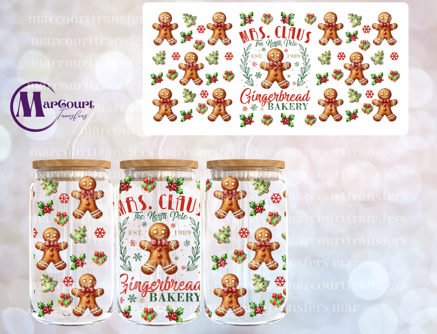 MRS. CLAUSE GINGERBREAD BAKERY-16 0Z-UV DTF CUP WRAP