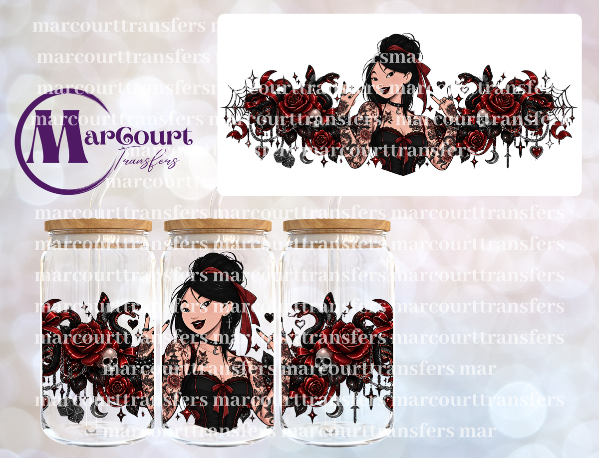 MULAN PRINCESS TATTOOS-16 0Z-UV DTF CUP WRAP