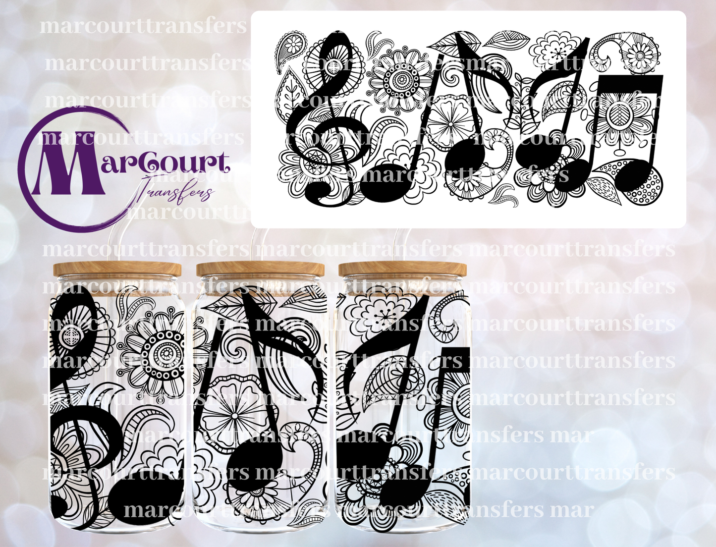 MUSIC AND FLOWERS-16 0Z-UV DTF CUP WRAP
