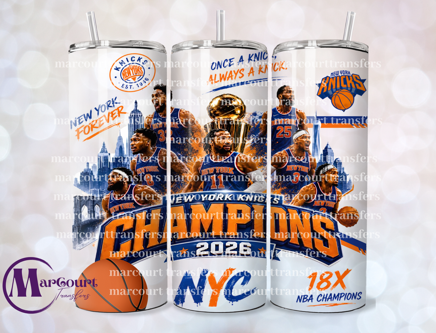 NY KNICKS CHAMPIONS-SKINNY TUMBLER TRANSFER (SUBLIMATION)