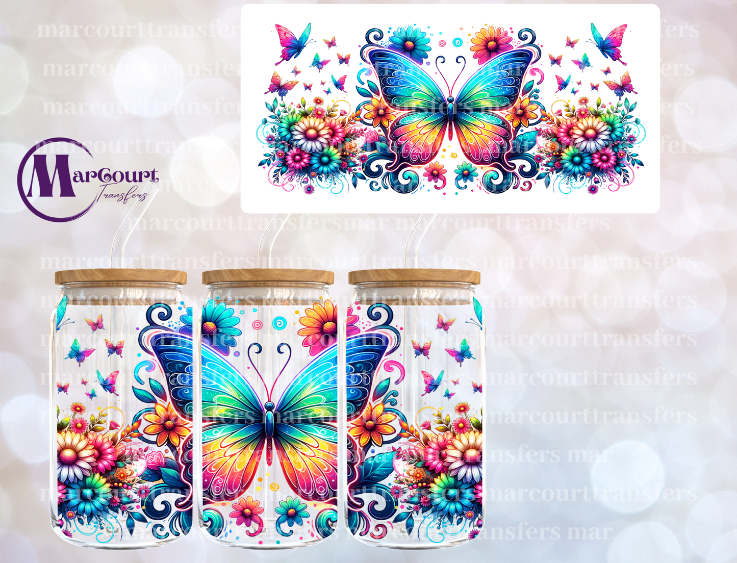 NEON BUTTERFLIES-16 0Z-UV DTF CUP WRAP