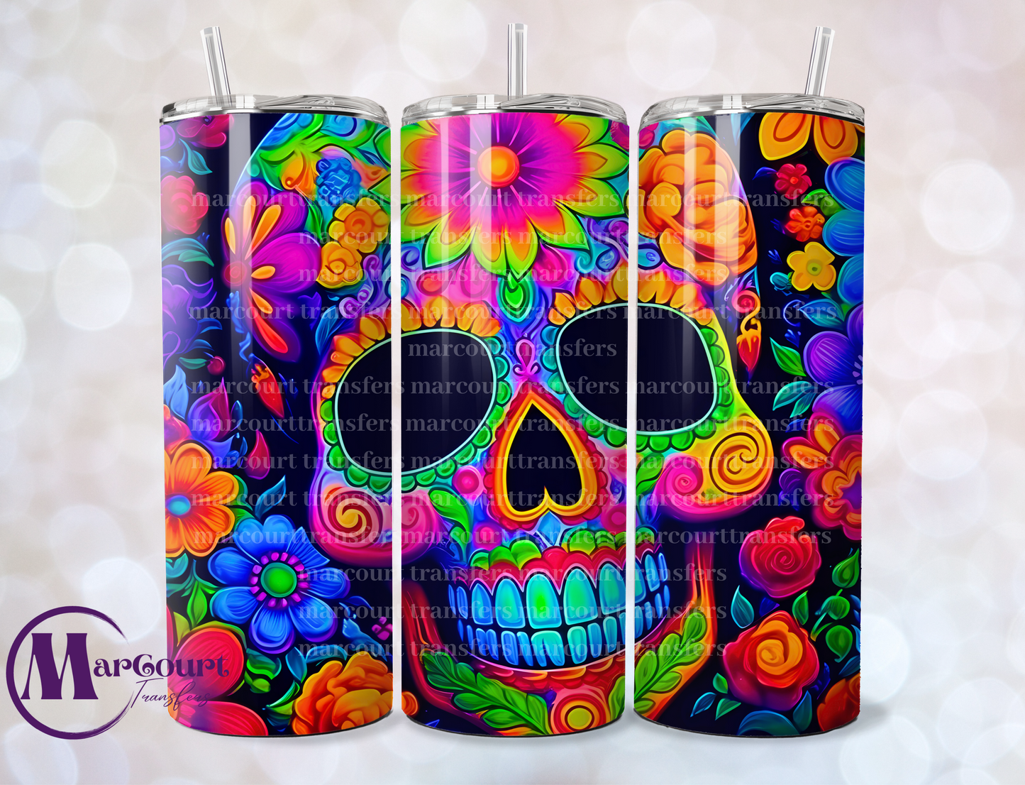 NEON SKULL-SKINNY TUMBLER TRANSFER