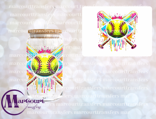 NEON SOFTBALL DRIP-DECAL-UV DTF CUP WRAP