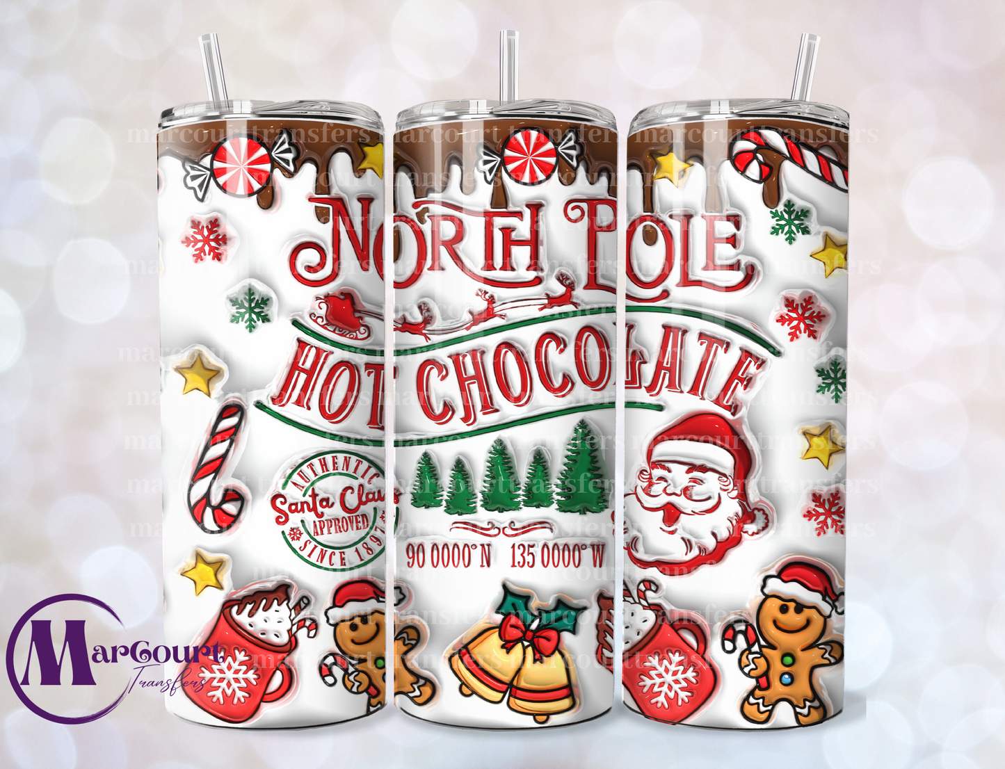 NORTH POLE HOT CHOCOLATE 2-SKINNY TUMBLER TRANSFER