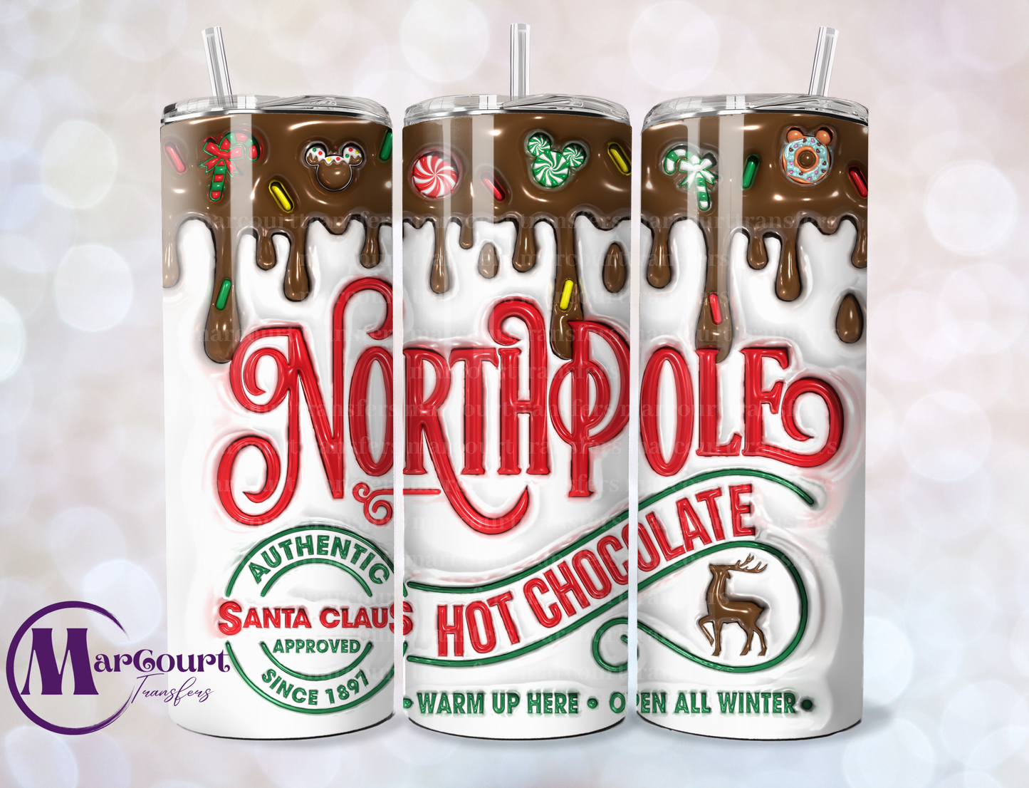 NORTH POLE HOT CHOCOLATE INFLATED-SKINNY TUMBLER TRANSFER