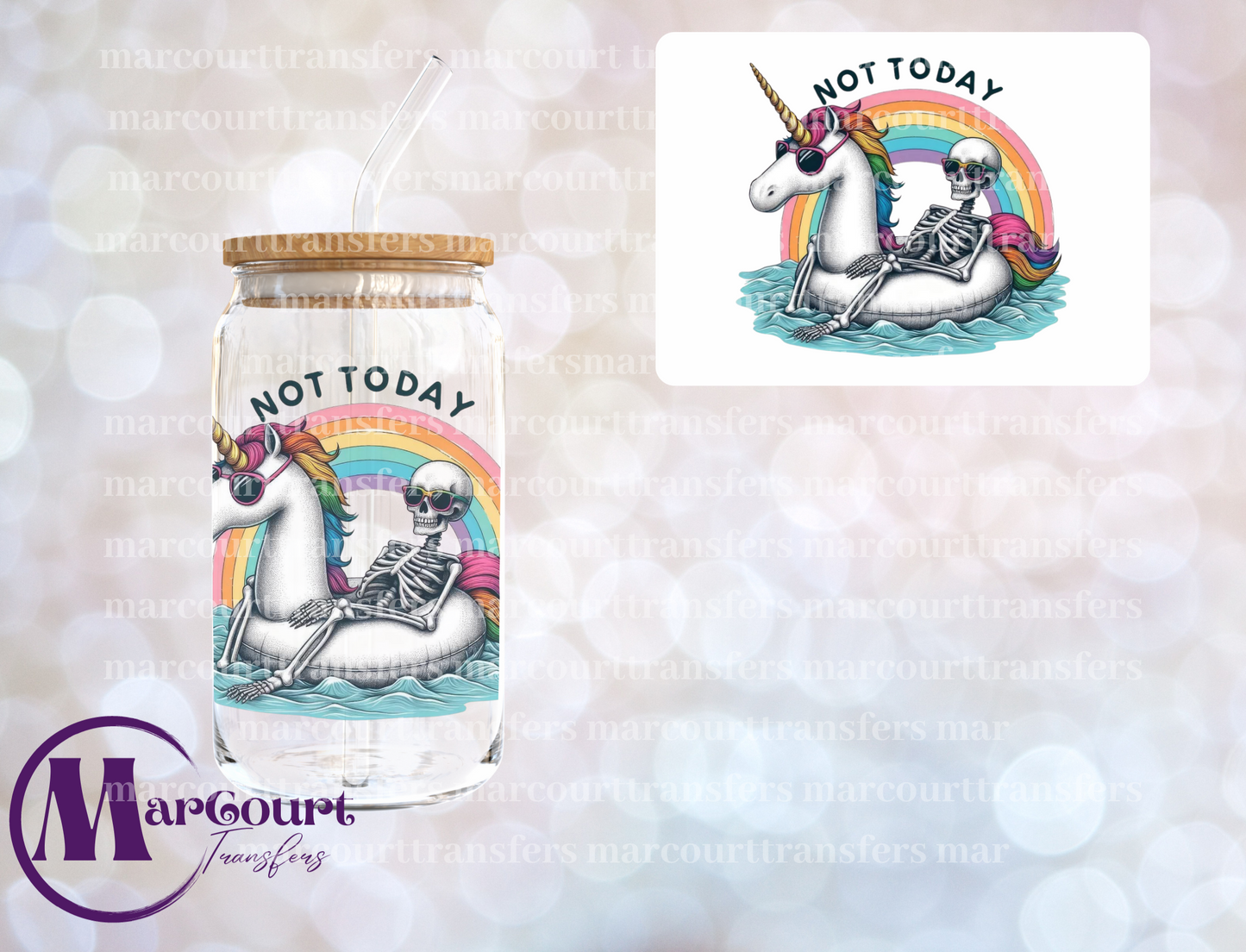 NOT TODAY SKELETON ON RAINBOW UNICORN FLOAT-DECAL-UV DTF CUP WRAP