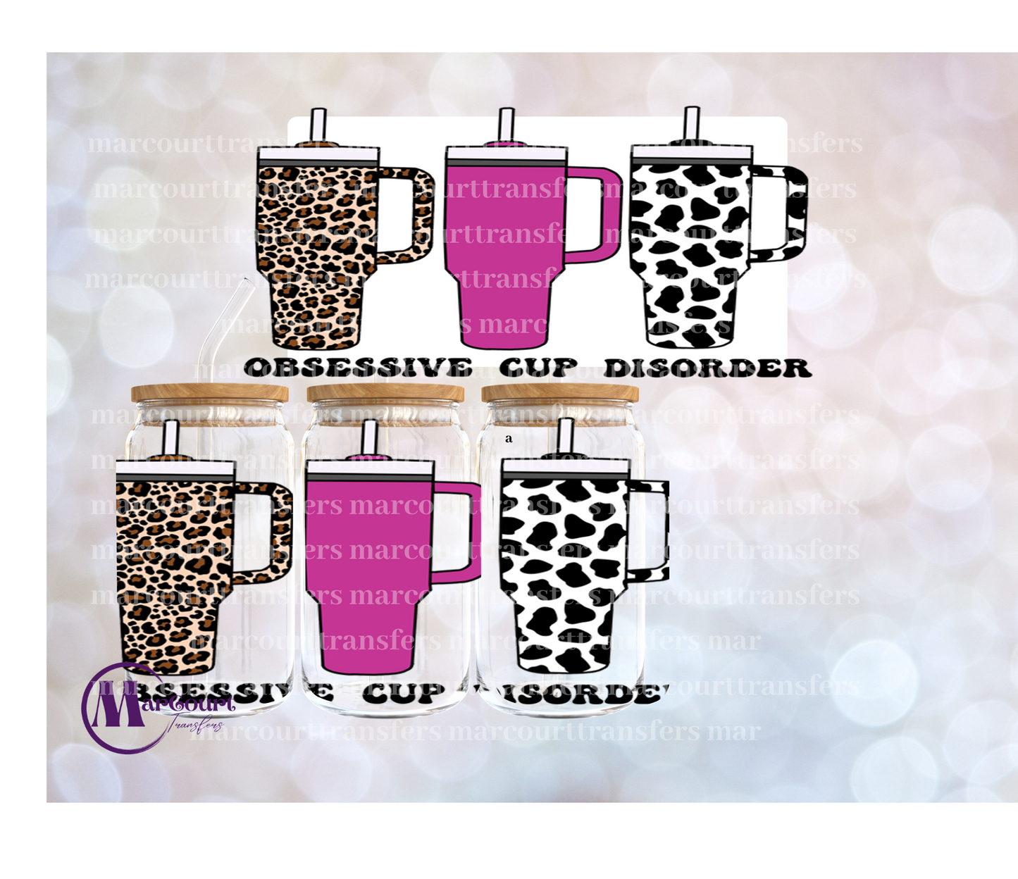 OBSESSIVE CUP DISORDER LEOPARD COW PRINT AND PINK-16 0Z-UV DTF CUP WRAP