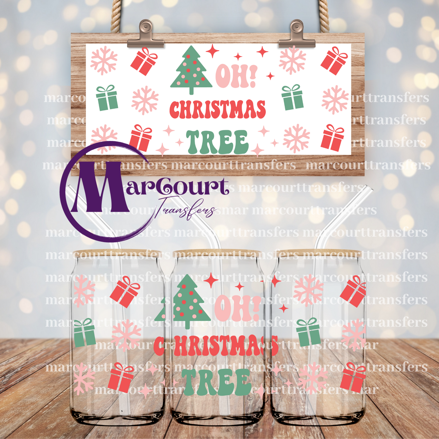 OH CHRISTMAS TREE-16 0Z-UV DTF CUP WRAP