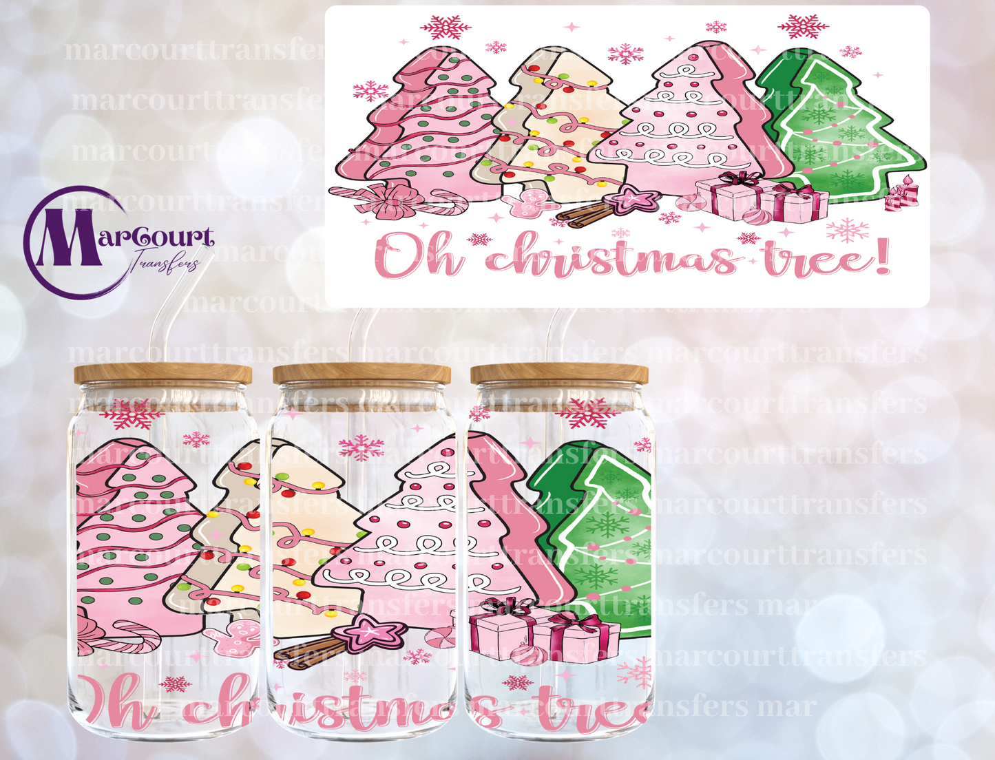 OH CHRISTMAS TREE SNACK CAKES-16 0Z-UV DTF CUP WRAP