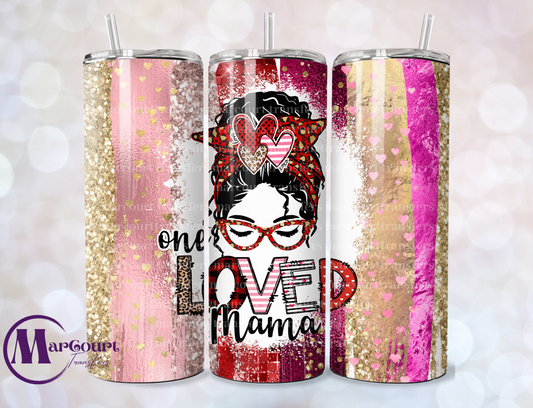 ONE LOVED MAMA WITH HEARTS-SKINNY TUMBLER TRANSFER