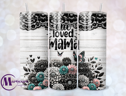 ONE LOVED MAMA TEAL AND PINK-SKINNY TUMBLER TRANSFER