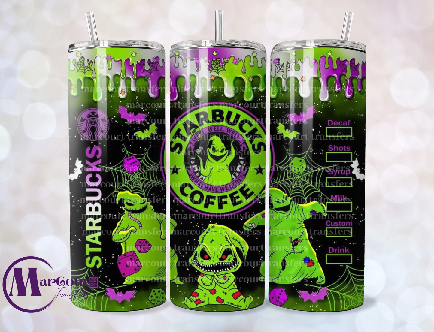 OOGIE BOOGIE PURPLE AND GREEN-SKINNY TUMBLER TRANSFER