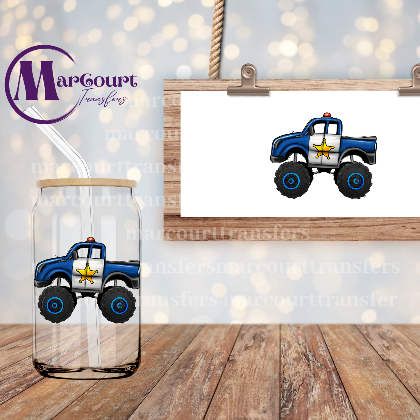 POLICE MONSTER TRUCK- DECAL-UV DTF CUP WRAP