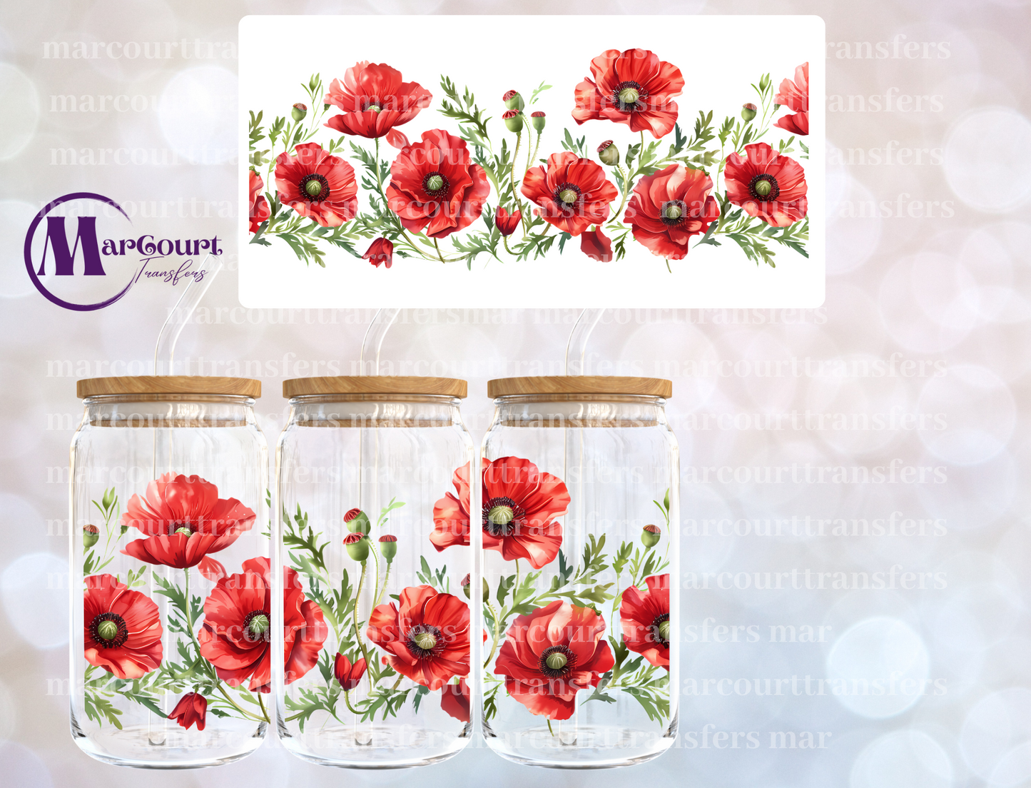 PRETTY RED FLORAL-16 0Z-UV DTF CUP WRAP