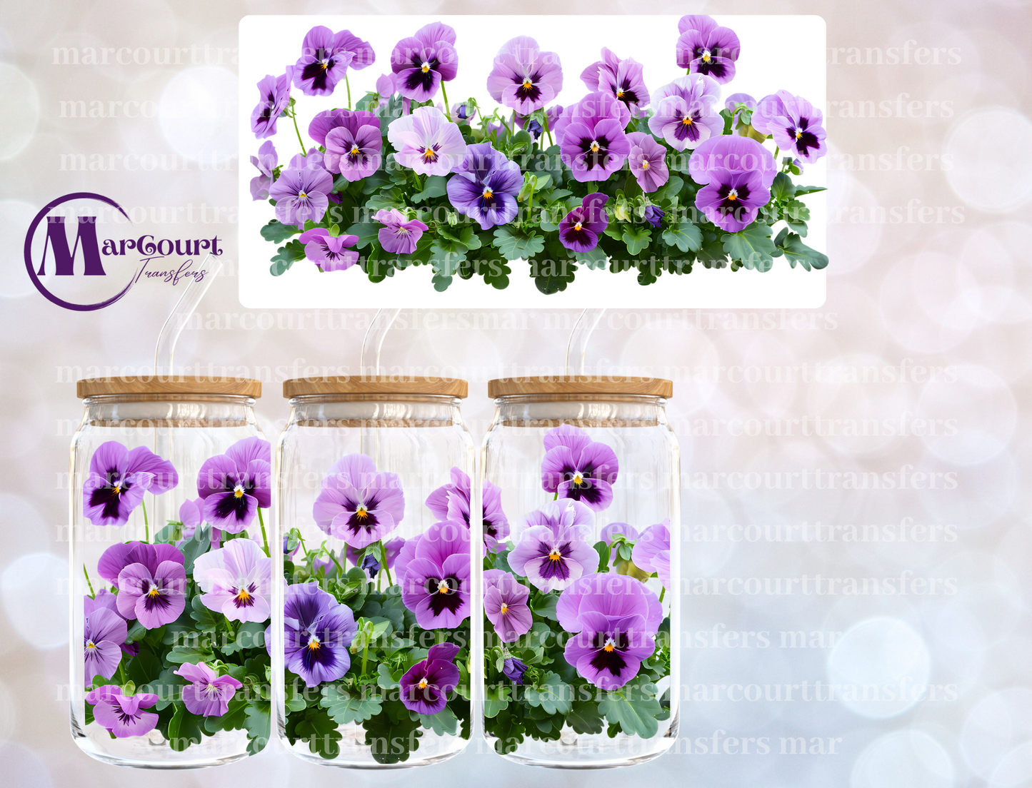 PURPLE PANSIES-16 0Z-UV DTF CUP WRAP