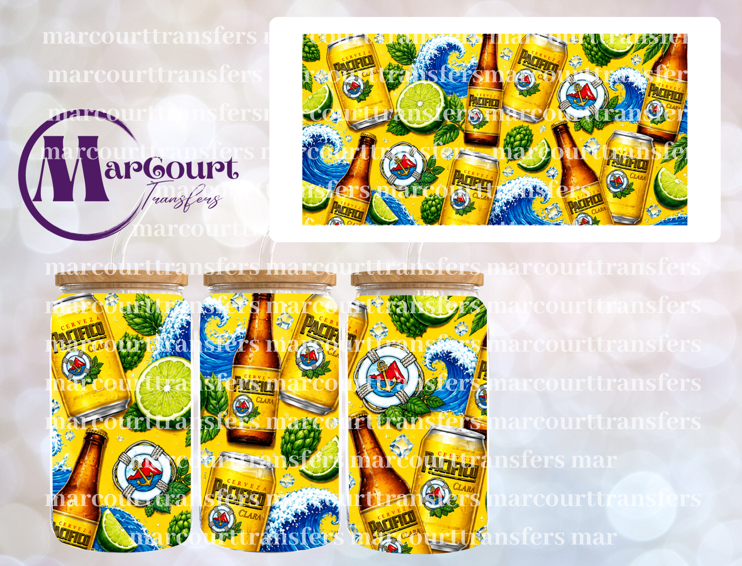 PACIFICO BOTTLE AND CANS-16 0Z-UV DTF CUP WRAP
