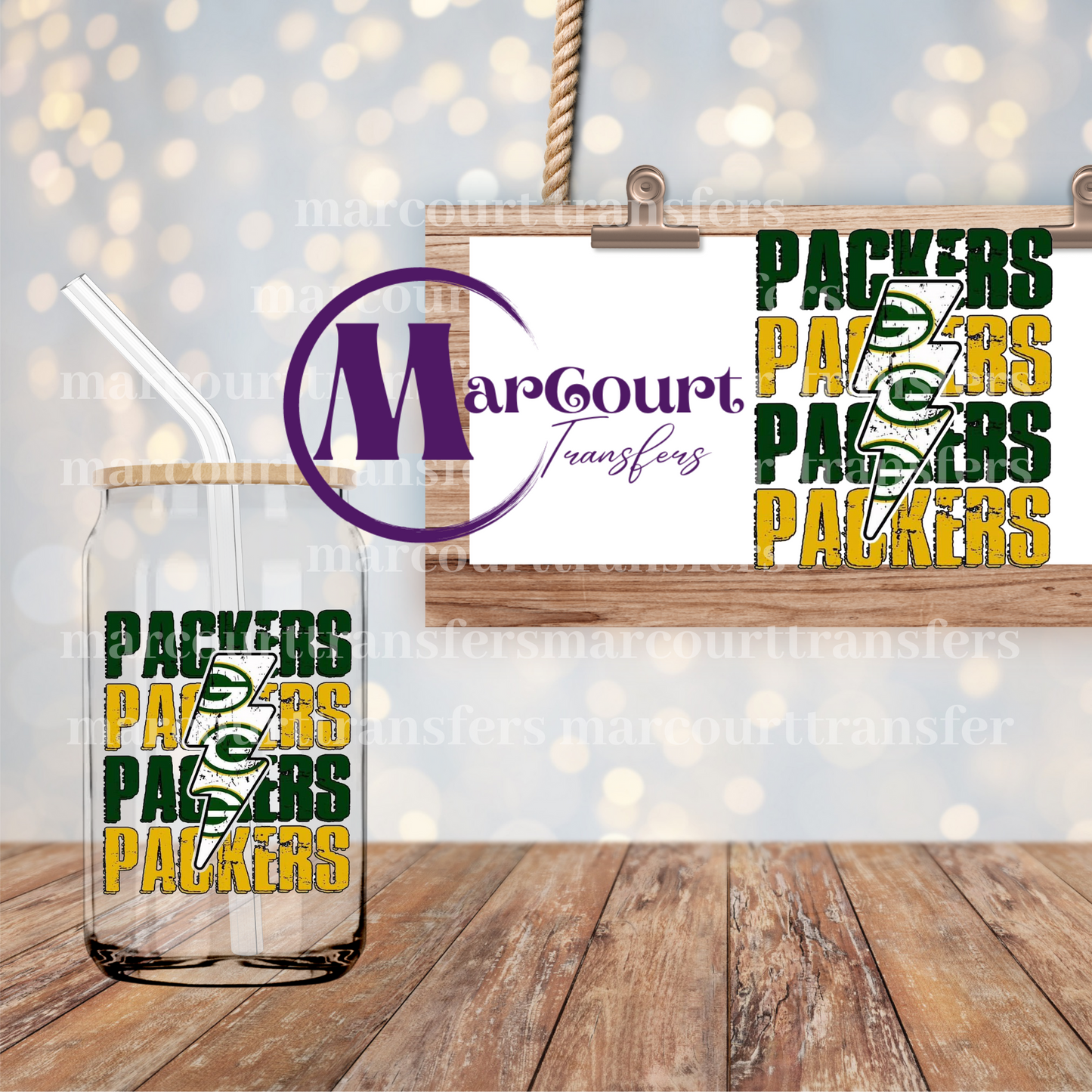 GREENBAY PACKERS LIGHTNING BOLT-DECAL-UV DTF CUP WRAP