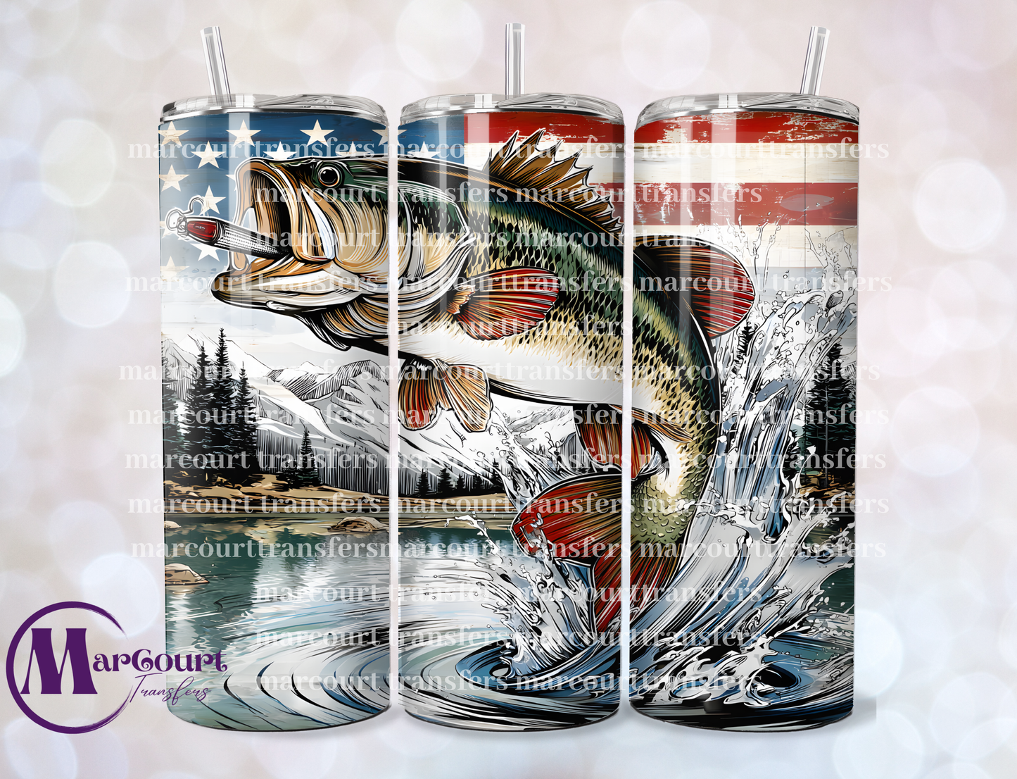 PATRIOTIC BASS FISHING 1-SKINNY TUMBLER TRANSFER (SUBLIMATION)