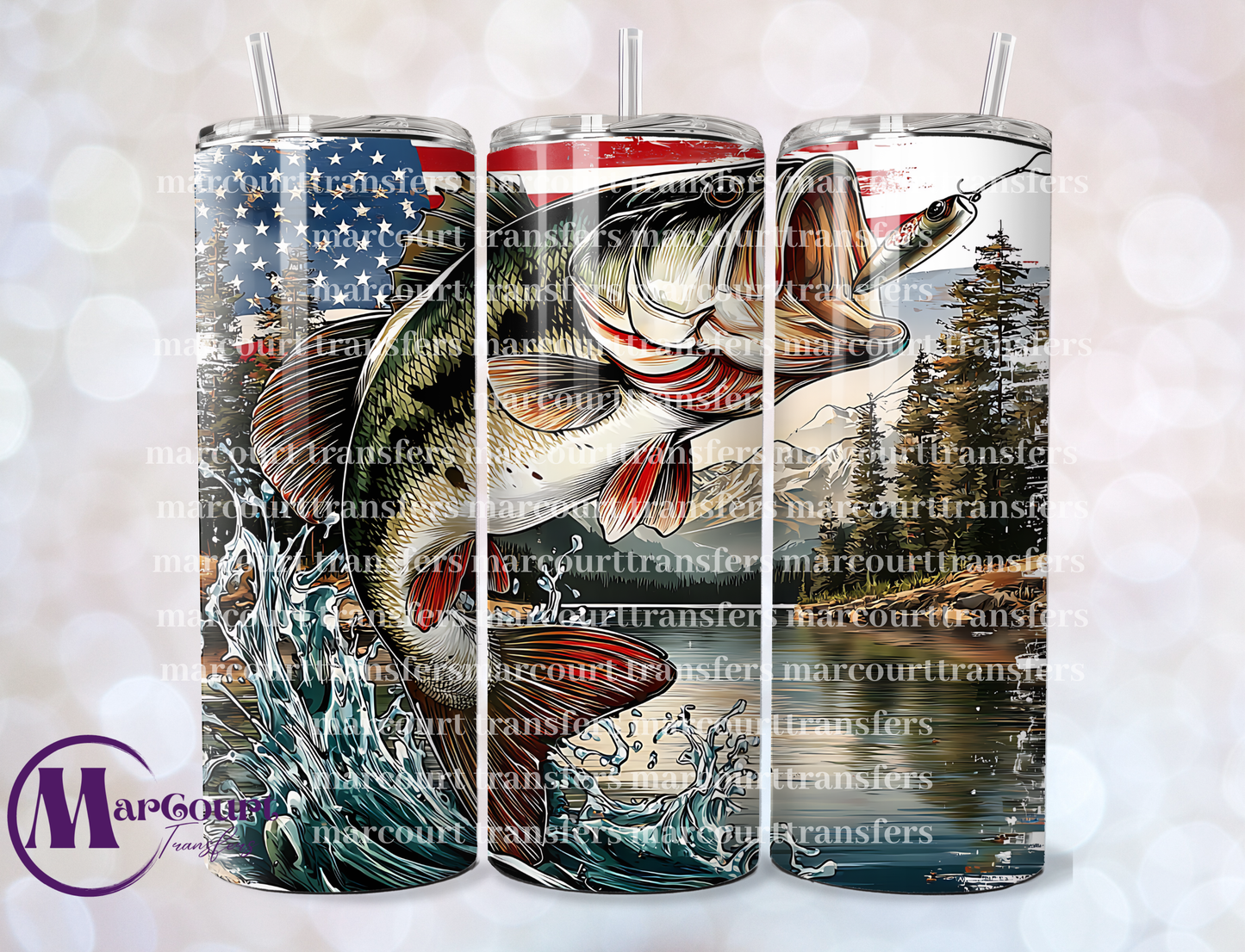 PATRIOTIC BASS FISHING 2-20 OZ-UV DTF CUP WRAP