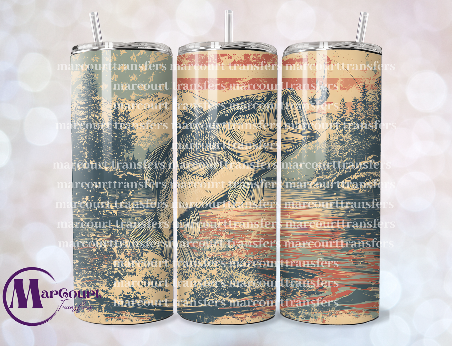 PATRIOTIC BASS FISHING 3-SKINNY TUMBLER TRANSFER (SUBLIMATION)