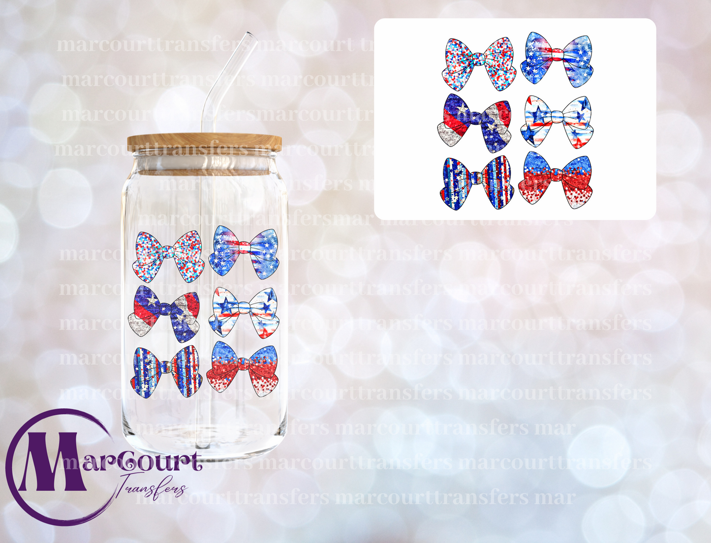 PATRIOTIC BOWS-DECAL-UV DTF CUP WRAP