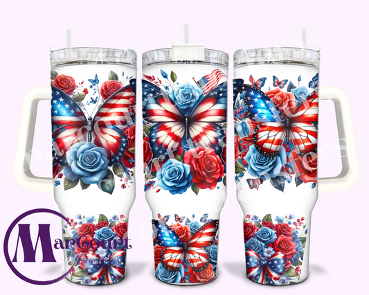 PATRIOTIC ROSES AND BUTTERFLIES-40 0Z-SUBLIMATION TUMBLER TRANSFER