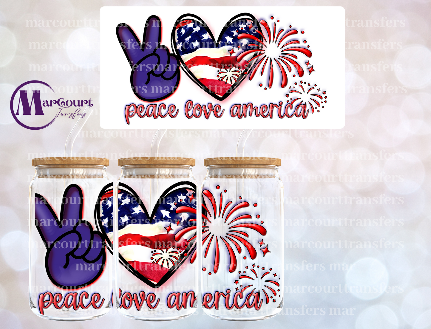 PEACE LOVE AMERICA-16 0Z-UV DTF CUP WRAP