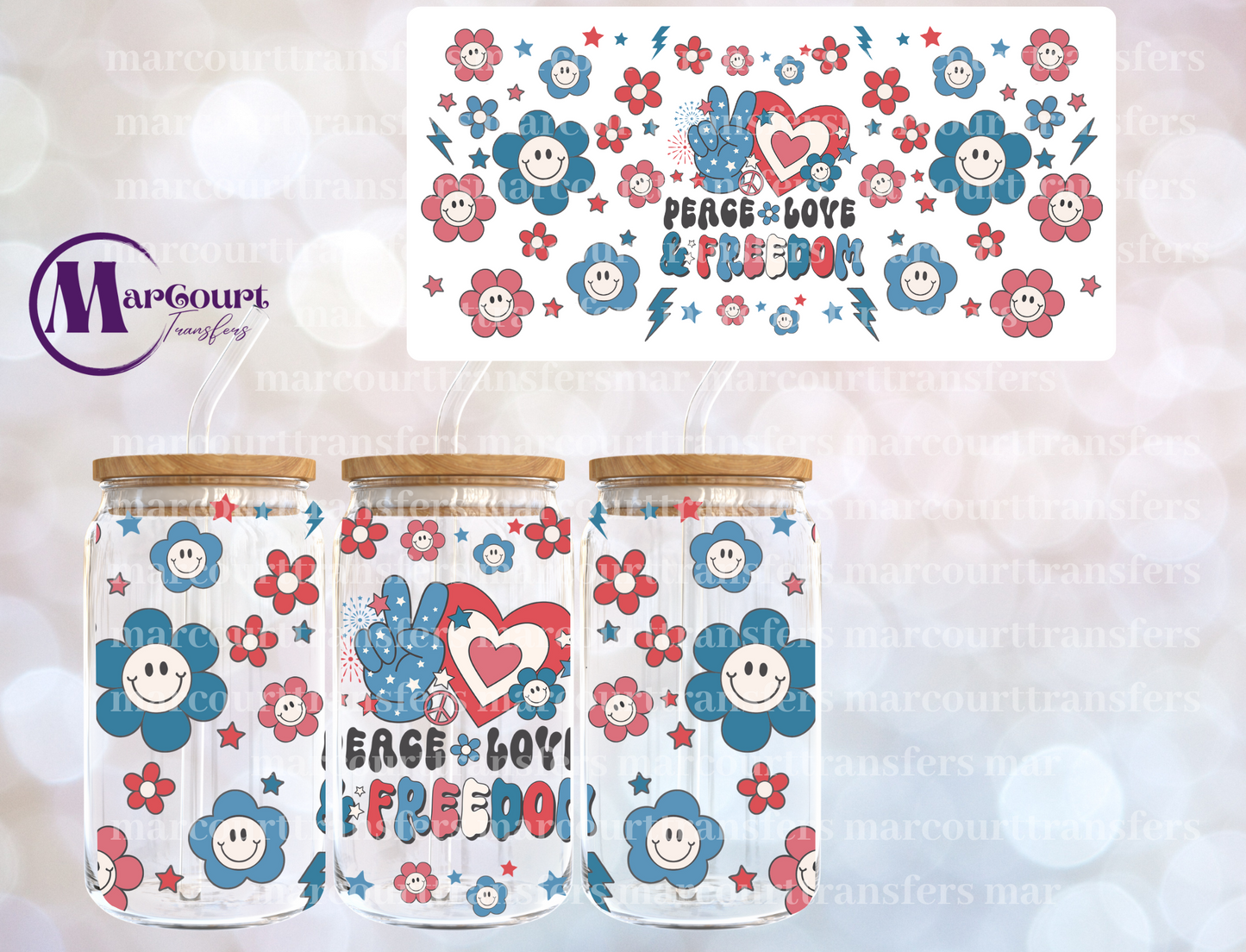 PEACE LOVE FREEDOM -16 0Z-UV DTF CUP WRAP