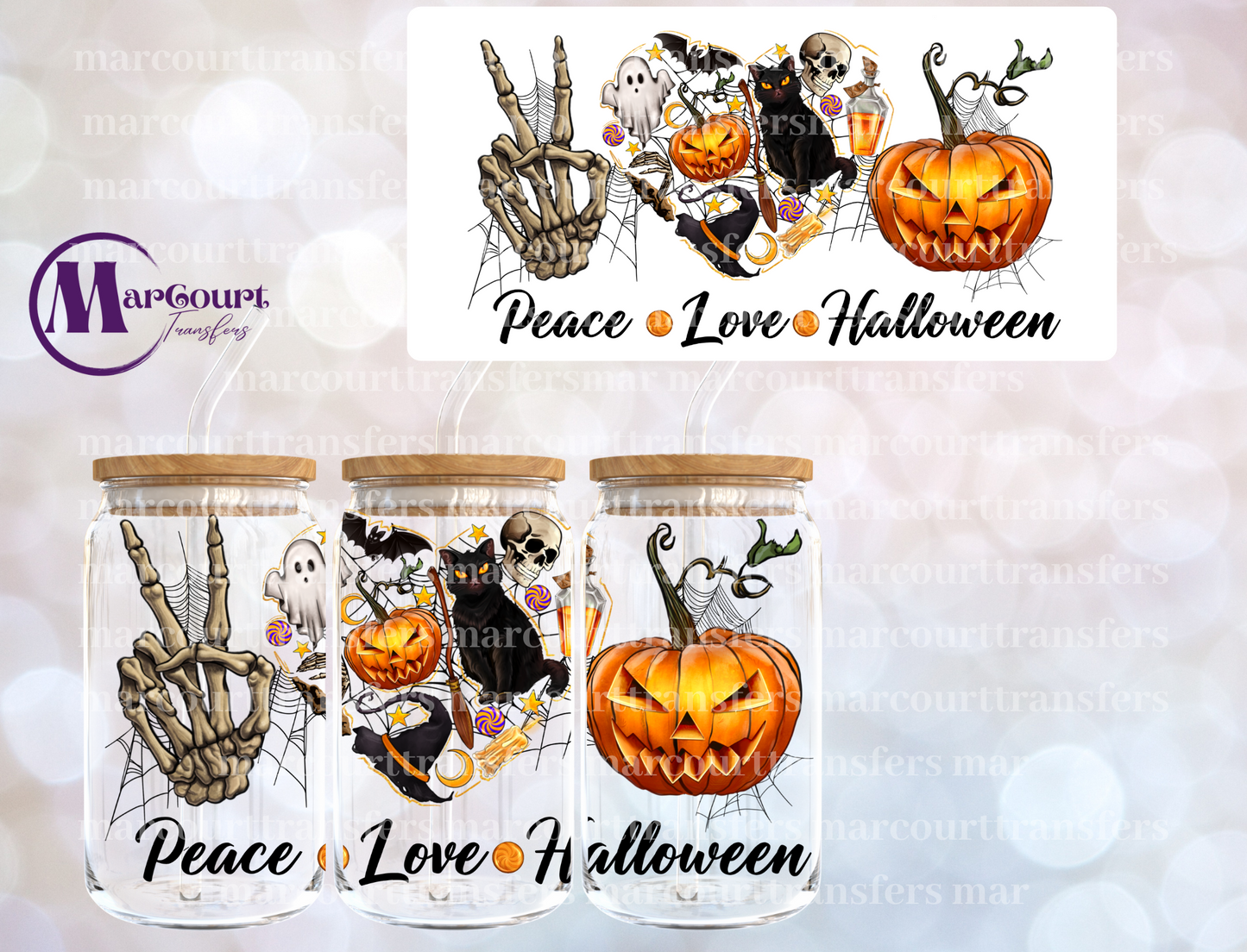 PEACE LOVE HALLOWEEN-16 0Z-UV DTF CUP WRAP