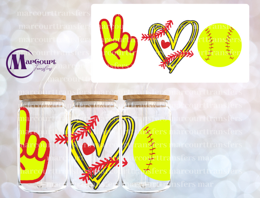 PEACE LOVE SOFTBALL-16 0Z-UV DTF CUP WRAP