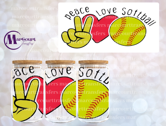 PEACE LOVE SOFTBALL 2-16 0Z-UV DTF CUP WRAP