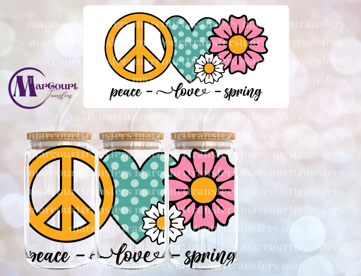 PEACE LOVE SPRING-16 0Z-UV DTF CUP WRAP