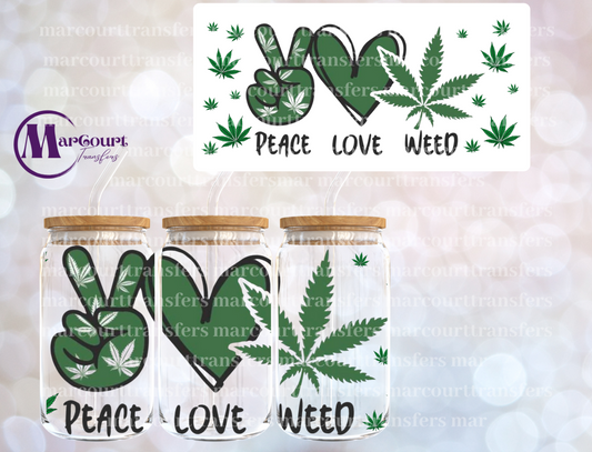 PEACE LOVE WEED-16 0Z-UV DTF CUP WRAP