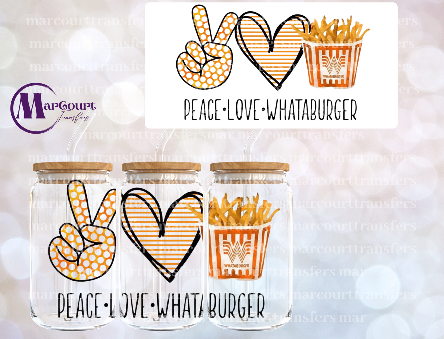 PEACE LOVE WHATABURGER-16 0Z-UV DTF CUP WRAP