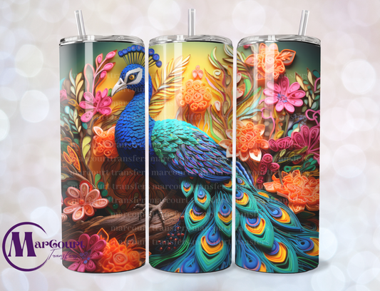 3 D PEACOCK-SKINNY TUMBLER TRANSFER