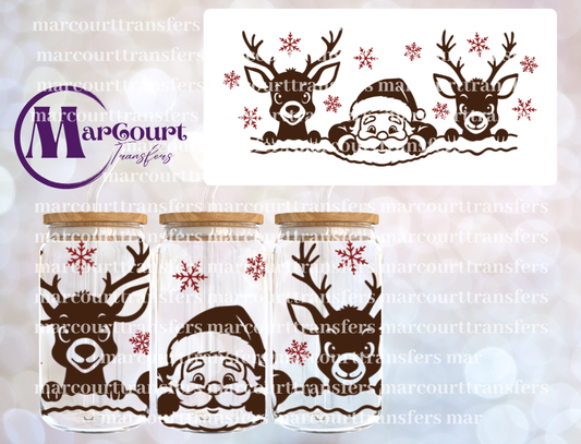 PEEKING SANTA WITH DEER SNOWFLAKES-16 0Z-UV DTF CUP WRAP