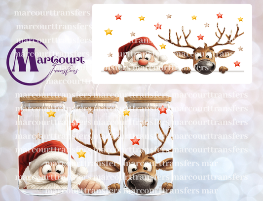 PEEKING SANTA AND REINDEER-16 0Z-UV DTF CUP WRAP
