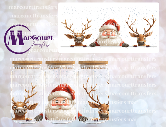 PEEKING SANTA AND TWO REINDEER 2-16 0Z-UV DTF CUP WRAP