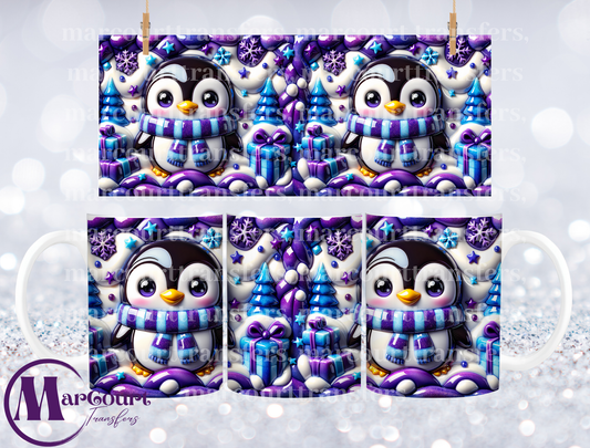 PENGUIN BLUE AND PURPLE-MUG TRANSFER