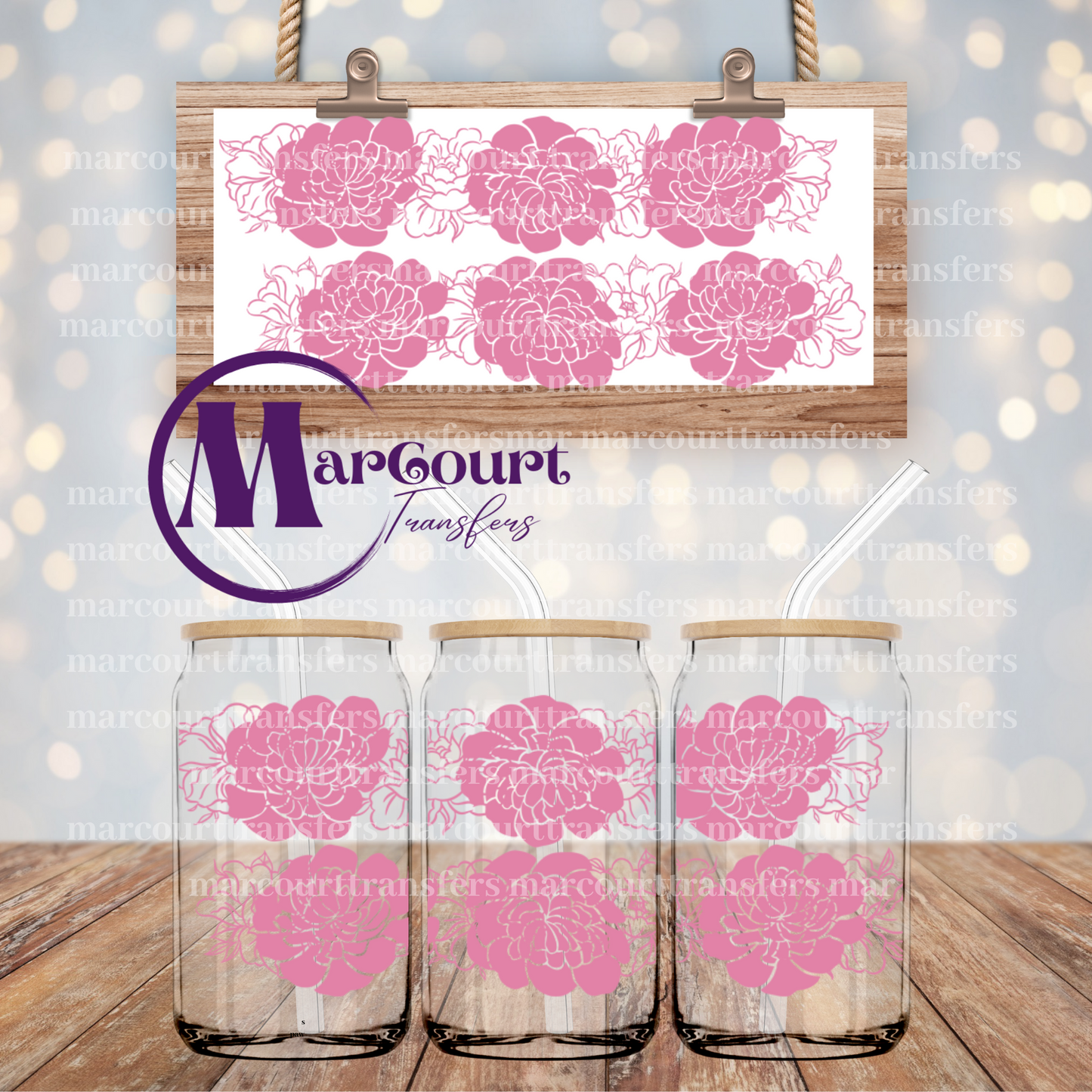 PEONIES-16 0Z-UV DTF CUP WRAP