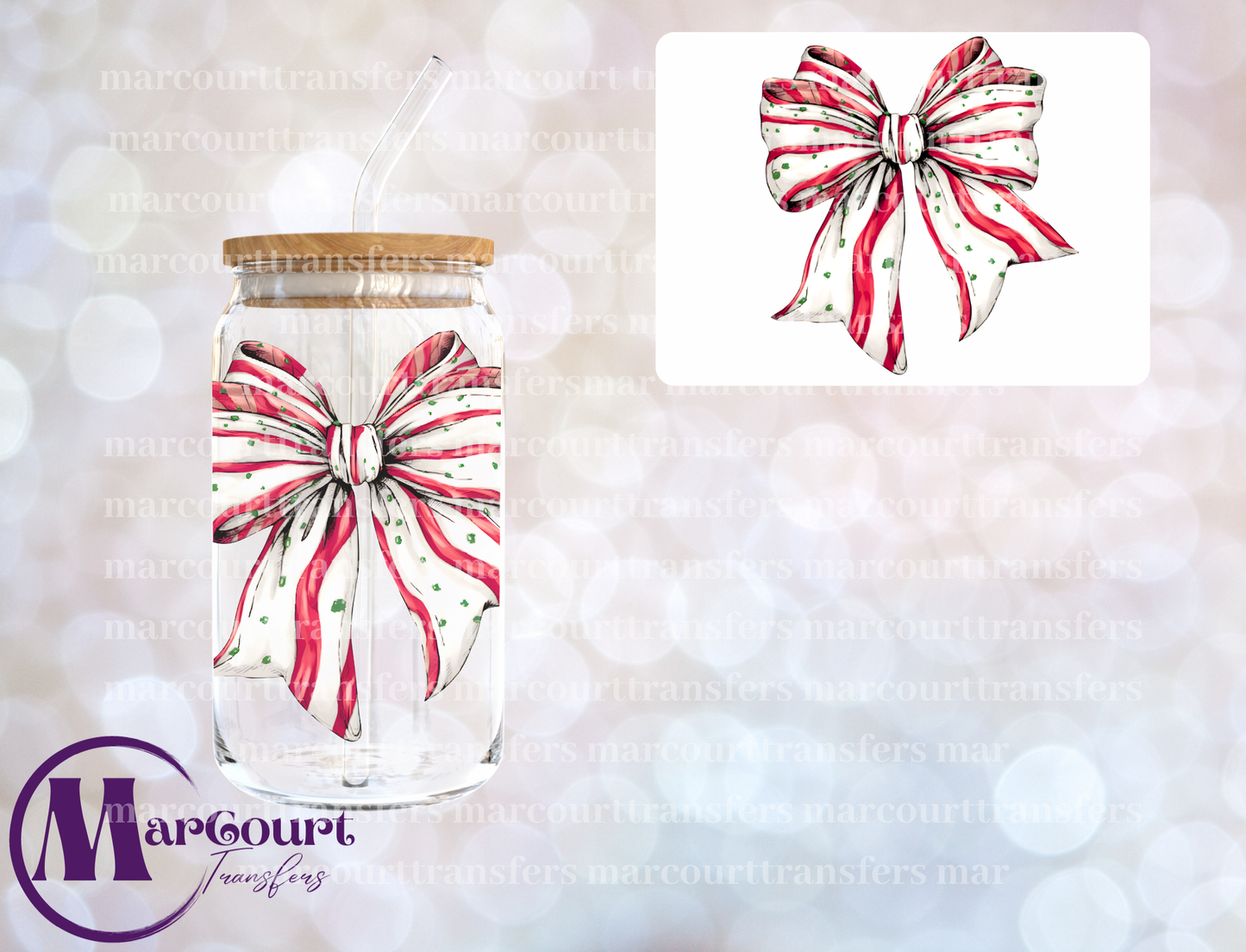 PEPPERMINT BOW-DECAL-UV DTF CUP WRAP