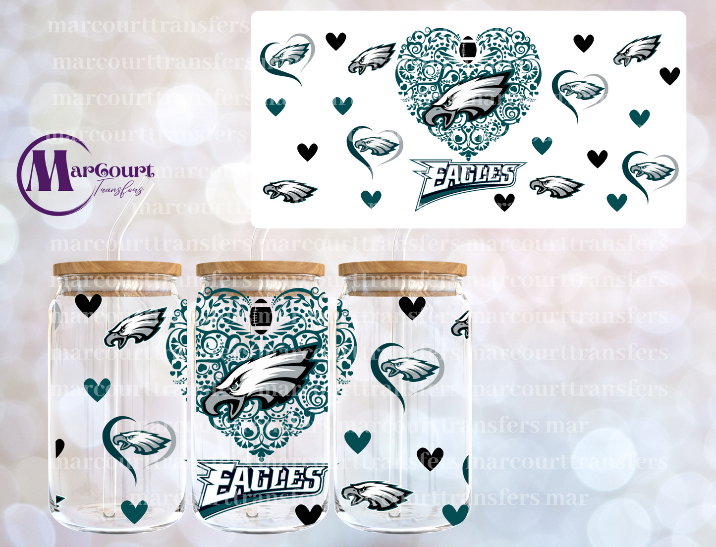 PHILADELPHIA EAGLES HEARTS-16 OZ- UV DTF CUP WRAP