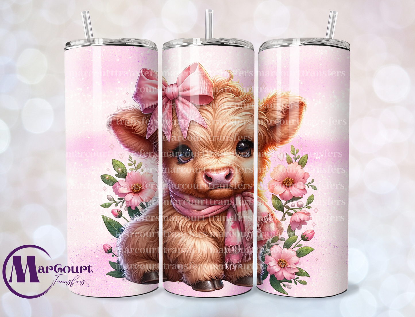 PINK BOW HIGHLAND COW-SKINNY TUMBLER TRANSFER